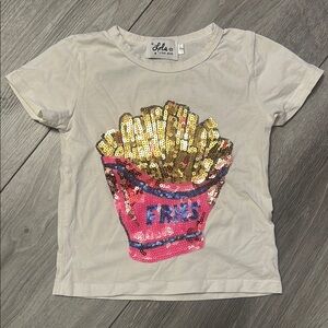 Lola Kids White T-Shirt with Sequin Fries Design